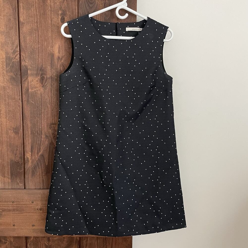 FRNCH dress Womens Medium Black Shift Lined Career Polka Dot Sleeveless Classy